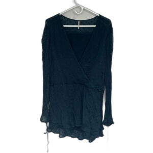 Free People Daliah Black Sheer Mini Dress V Neck Size Medium